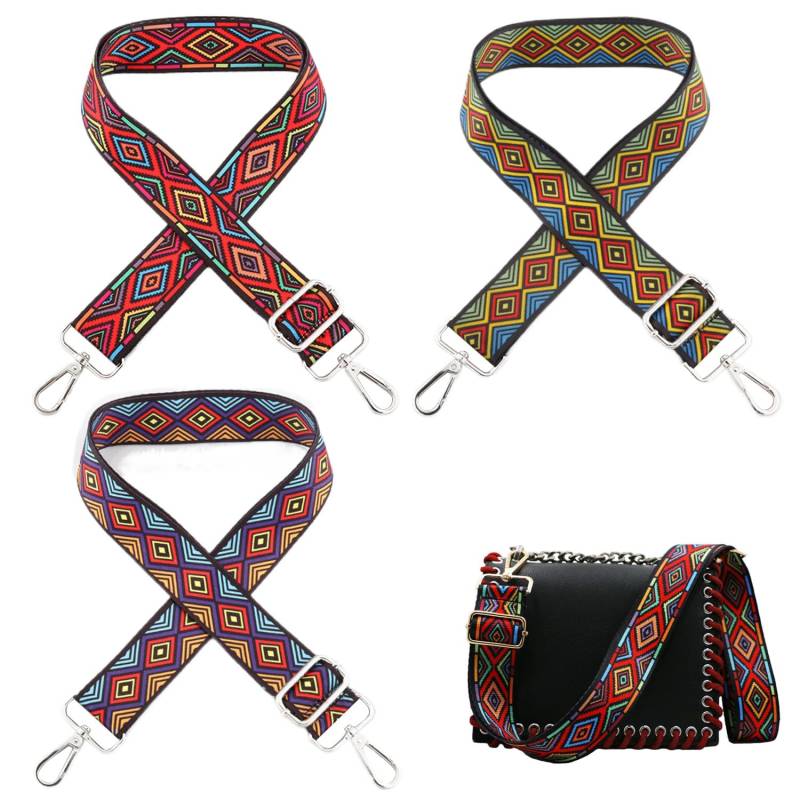 NIYATA 3 Stück Taschengurte Zum Wechseln,Schulterriemen für Taschen,Boho Verstellbarer Schultergurt Breit 3.8cm,Schulterriemen mit Silber Karabiner Schultertasche Tragetaschen Handtaschen von NIYATA