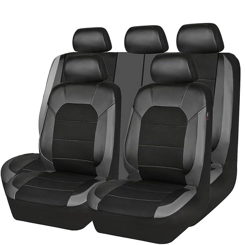 NJFOEUDT Auto Sitzbezüge Set Für VW T-ROC 2018-2023, Full Set Leder Sitzbezügesets Vorne Rückbank RüCken Sitzkissen Komfortabler Wasserdicht Anti Rutsch Autozubehör,B/Grey von NJFOEUDT