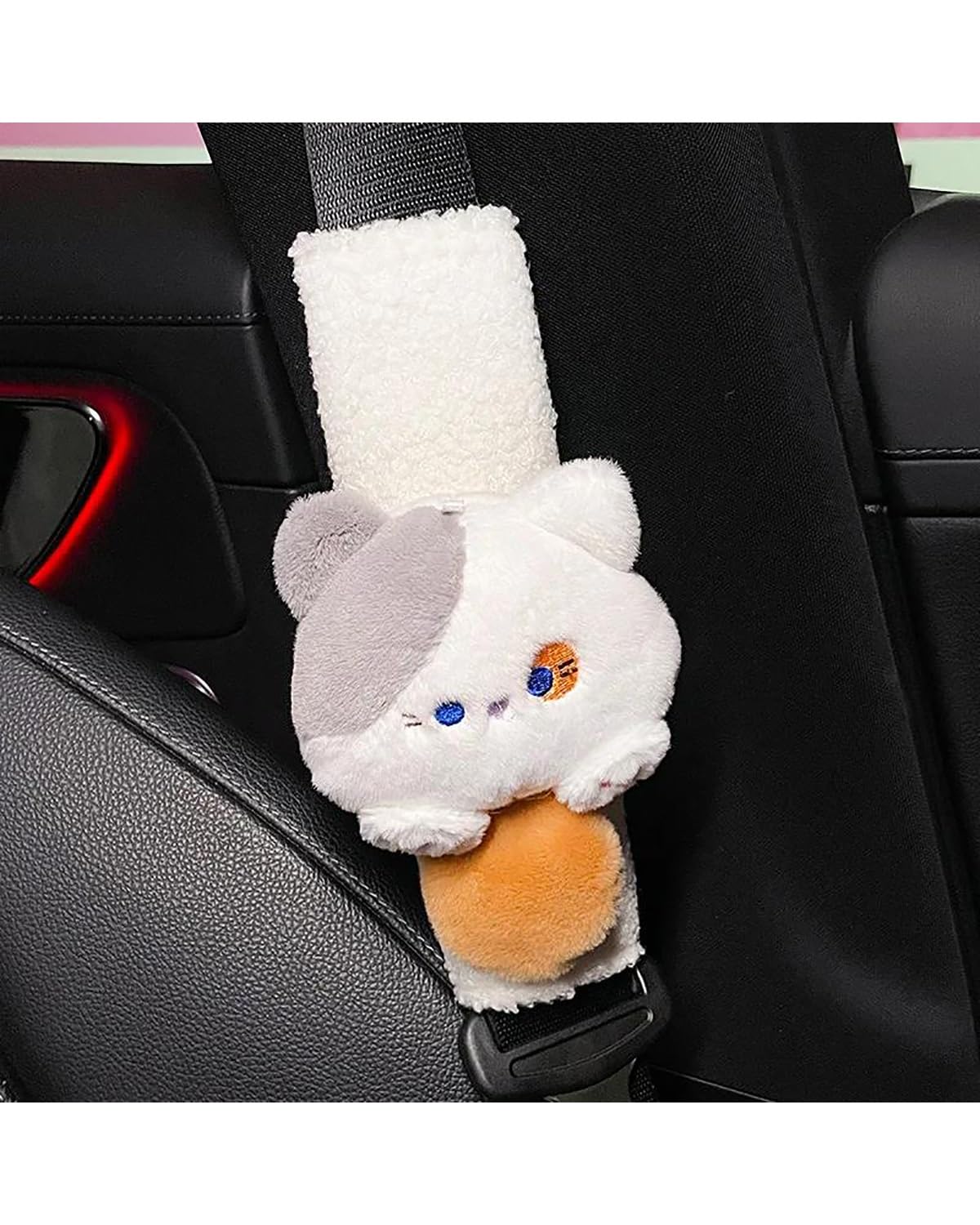 NJHZBH Autositzbezug Kreatives Design Cartoon Niedlichen Plüsch Vier Jahreszeiten Universal Taille Kissen Auto Sitzkissen Auto Innenausstattung Autositzkissen(GW seat Belt Cover) von NJHZBH