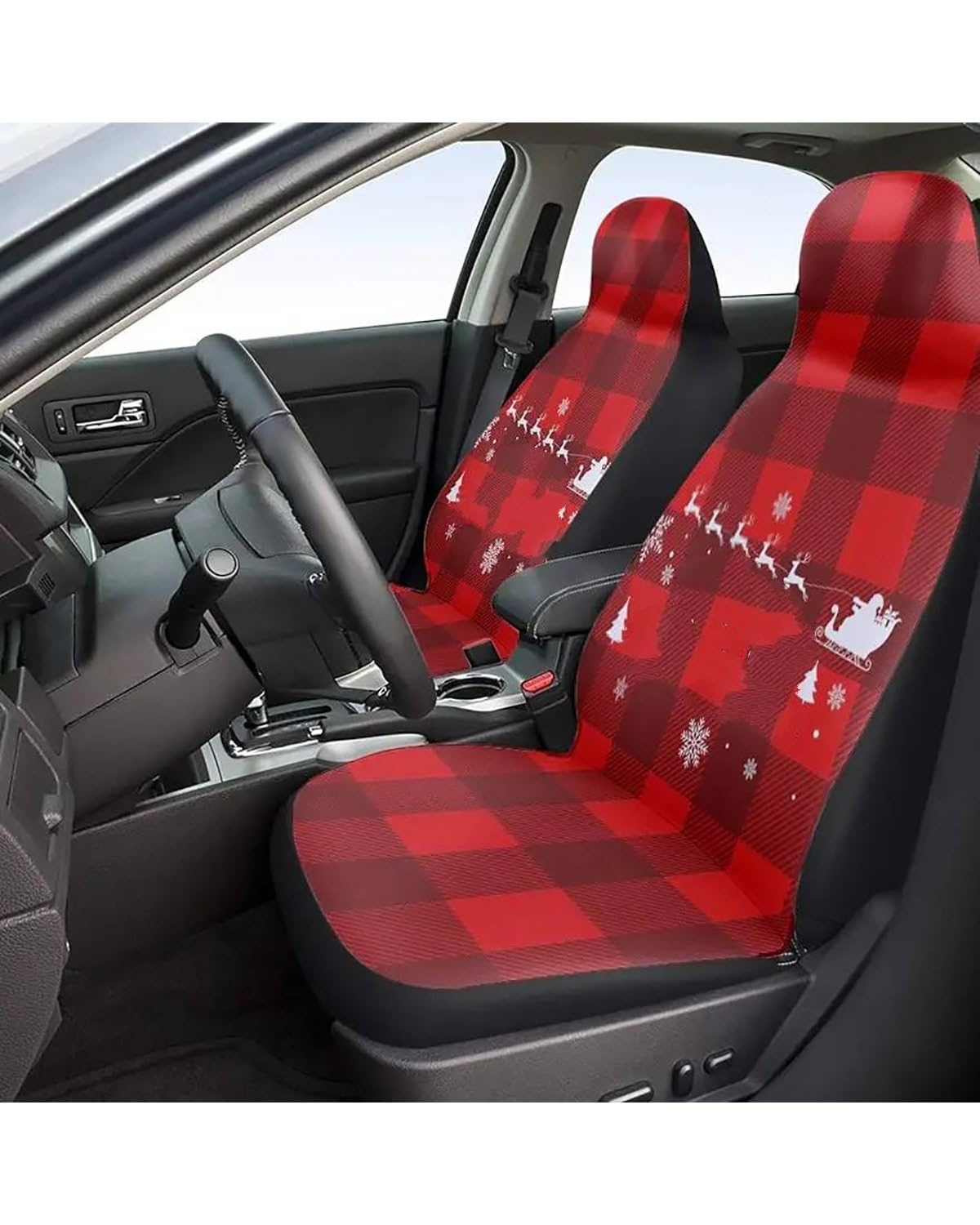 NJHZBH Autositzbezug Plaid Red Print Autositzbezug 2er Set Universal Vordersitz Autositzpolster Für SUV Auto LKW Autositzkissen von NJHZBH