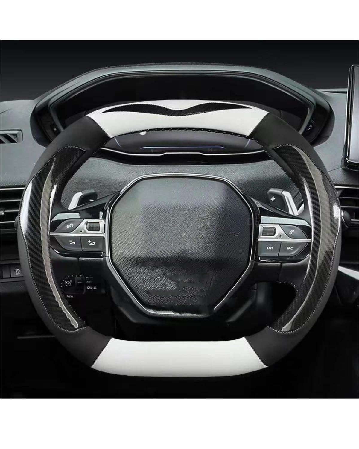 Steering Wheel Cover Für Peugeot 2008 Für E2008 2019 2020 2021 2022 Auto Lenkrad Abdeckung Carbon Faser PU Synthetisches Material Nicht Rutsch Niedlich(Black) von NJHZBH