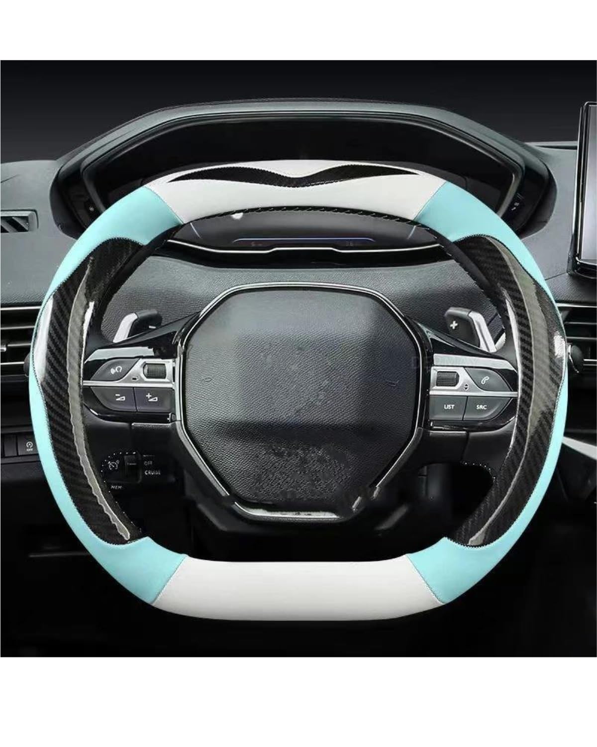 Steering Wheel Cover Für Peugeot 2008 Für E2008 2019 2020 2021 2022 Auto Lenkrad Abdeckung Carbon Faser PU Synthetisches Material Nicht Rutsch Niedlich(Blue) von NJHZBH