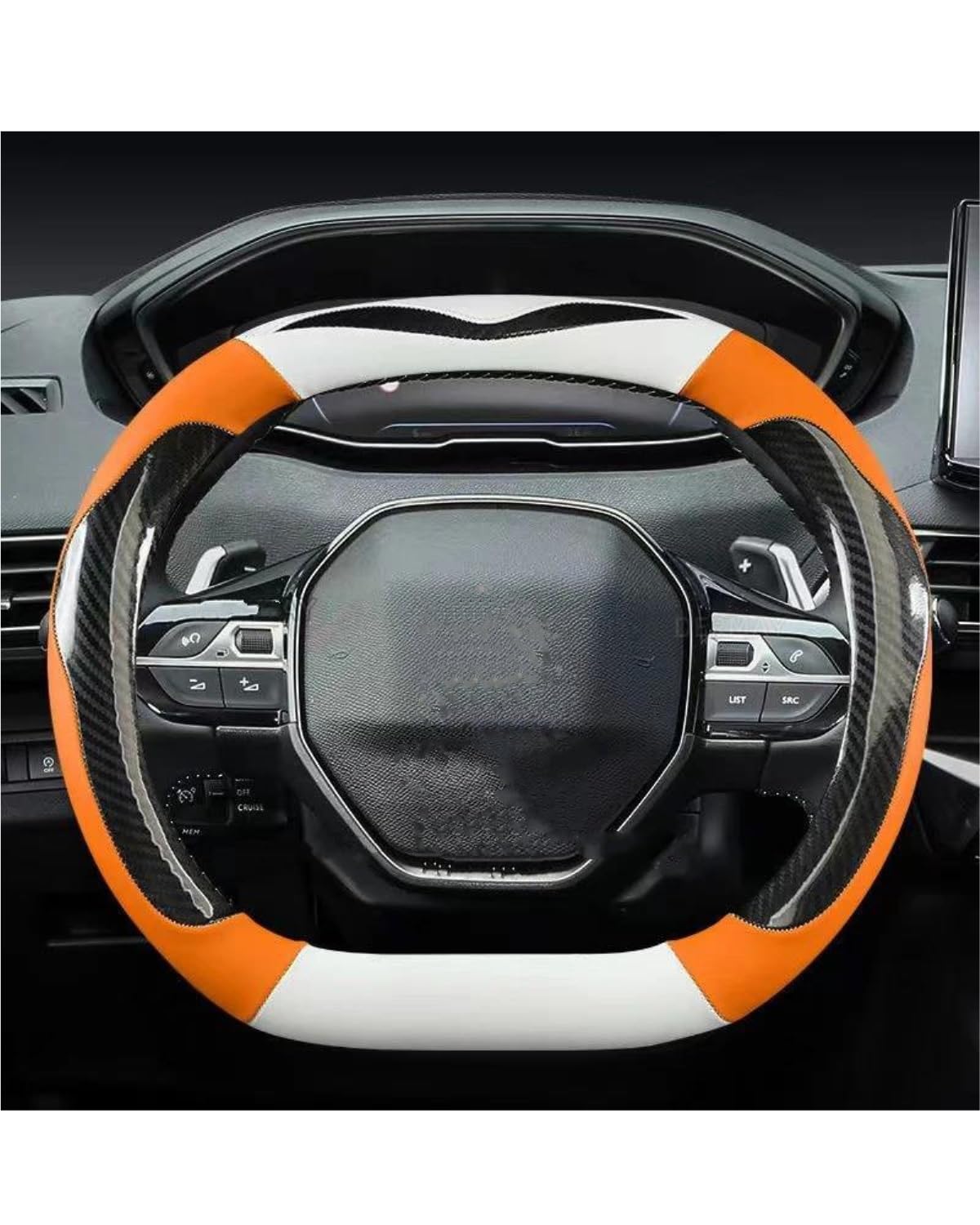 Steering Wheel Cover Für Peugeot 2008 Für E2008 2019 2020 2021 2022 Auto Lenkrad Abdeckung Carbon Faser PU Synthetisches Material Nicht Rutsch Niedlich(Orange) von NJHZBH