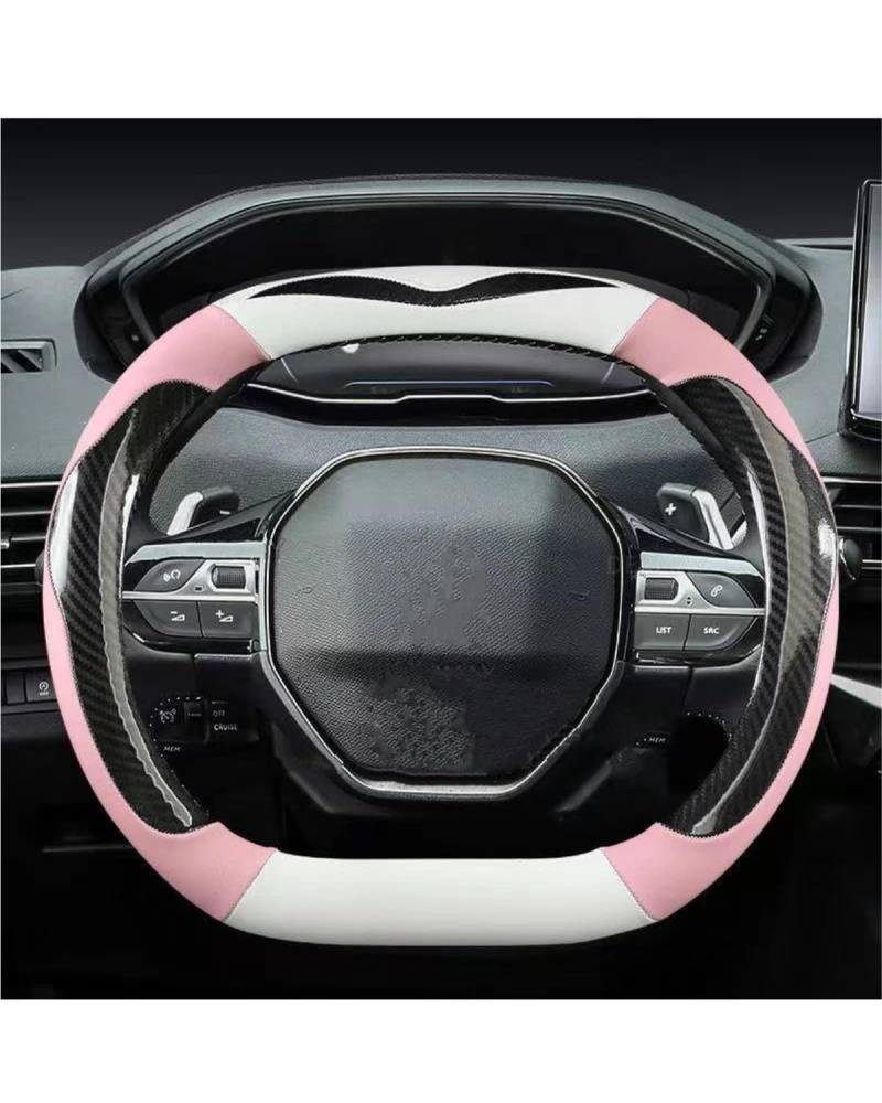 Steering Wheel Cover Für Peugeot 2008 Für E2008 2019 2020 2021 2022 Auto Lenkrad Abdeckung Carbon Faser PU Synthetisches Material Nicht Rutsch Niedlich(Pink) von NJHZBH