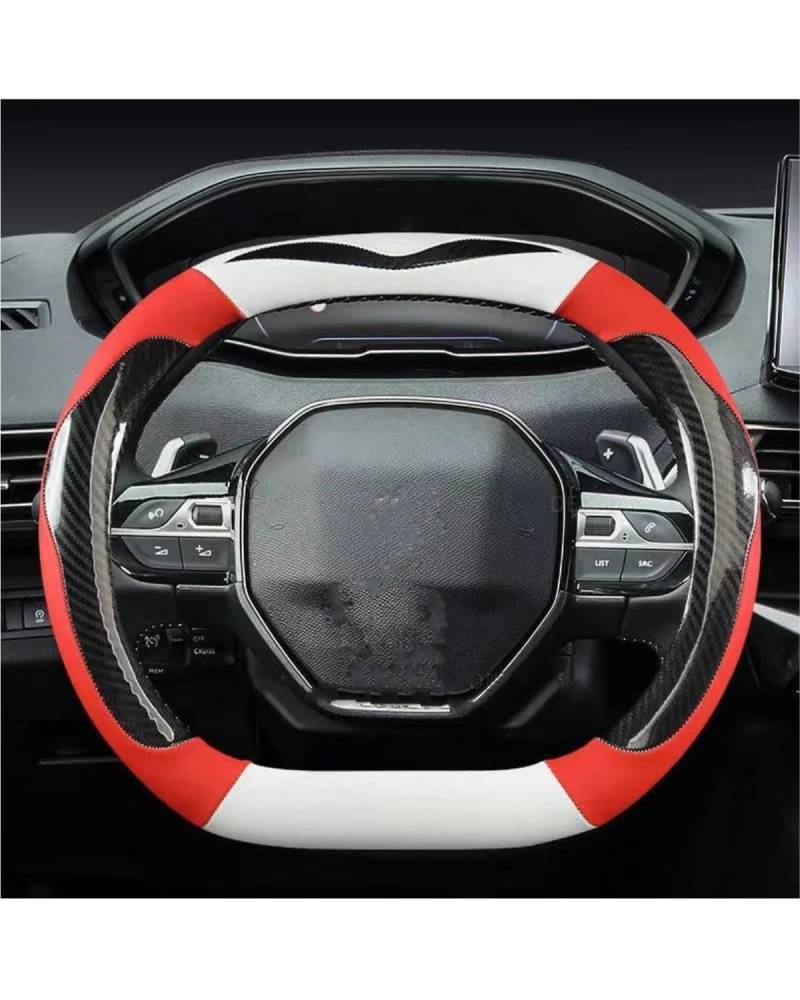 Steering Wheel Cover Für Peugeot 2008 Für E2008 2019 2020 2021 2022 Auto Lenkrad Abdeckung Carbon Faser PU Synthetisches Material Nicht Rutsch Niedlich(Red) von NJHZBH