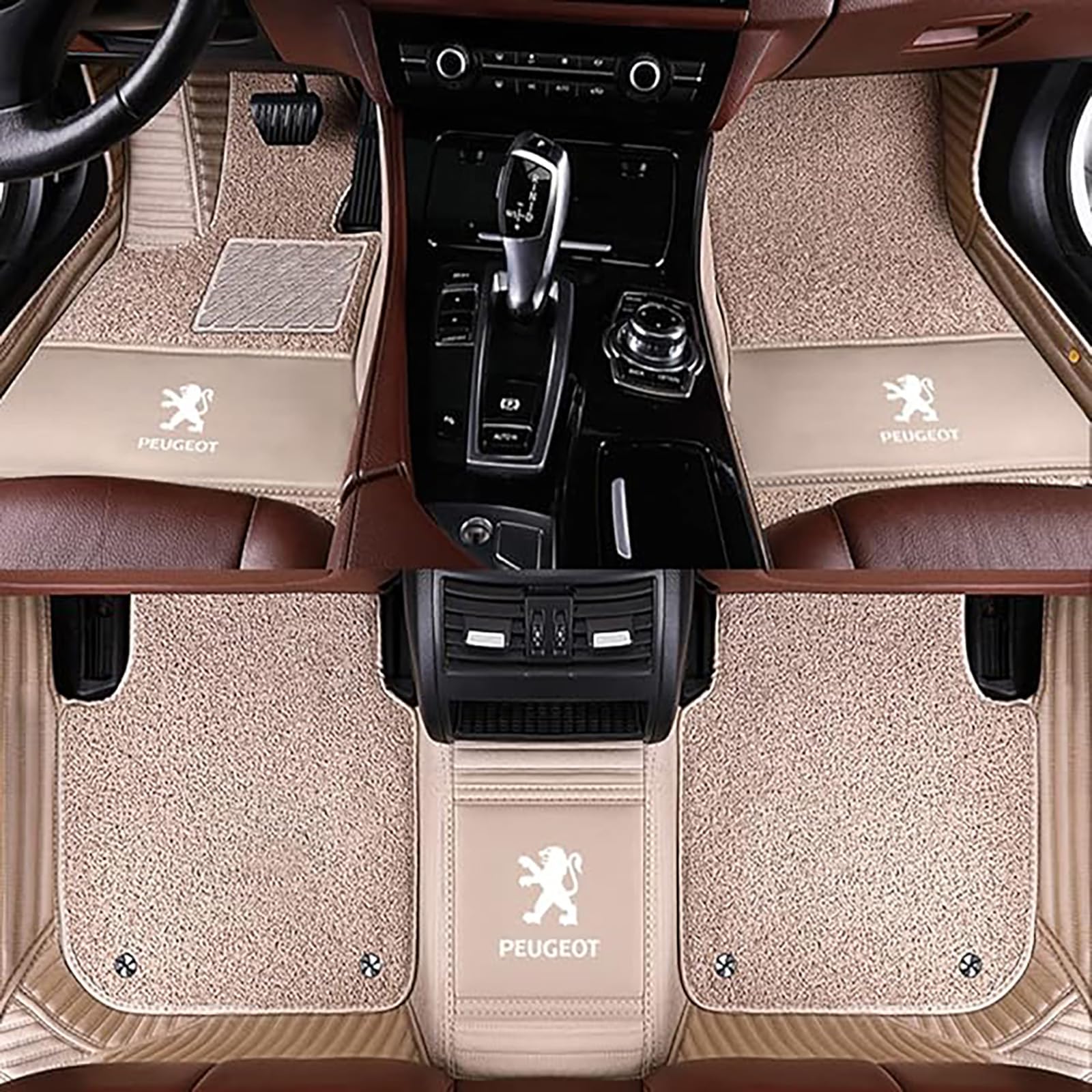 Auto Fußmatten Leder für Peugeot 308CC 2009-2022 2023, Personalisierte Schutz Bodenbelag Set Allwetter wasserdichte Rutschfesteteppich Car Innere Zubehör,A-Beige von NKIANH