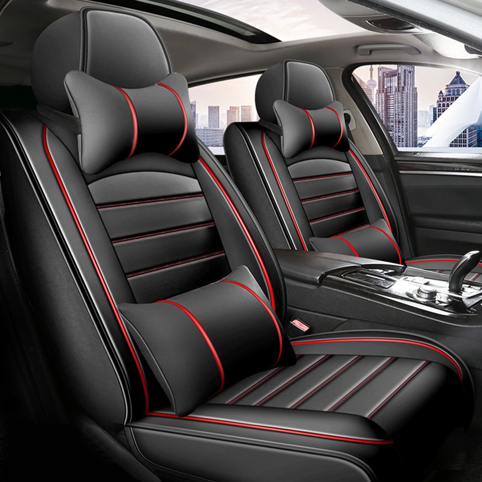 NKIANH Autositzbezüge Leder sitzbezug für BMW X6 2020 2021 2022, Sitzauflage Auto Vorne Hinten Sitzbezüge Kompatibler Airbag Kissen Autositzschoner Komplettset, 4-Black Red von NKIANH
