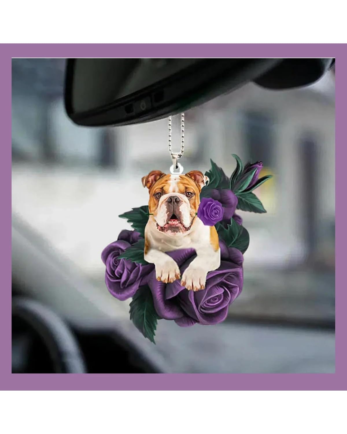 Rückspiegel Anhänger Auto 2d Flache Kawaii Niedlichen Welpen Acryl Auto Anhänger Mit Lanyard Rose Blume Hund Rückspiegel Anhänger Schlüssel Bund Hängen Ornament autospiegel anhänger(A) von NLTNJI