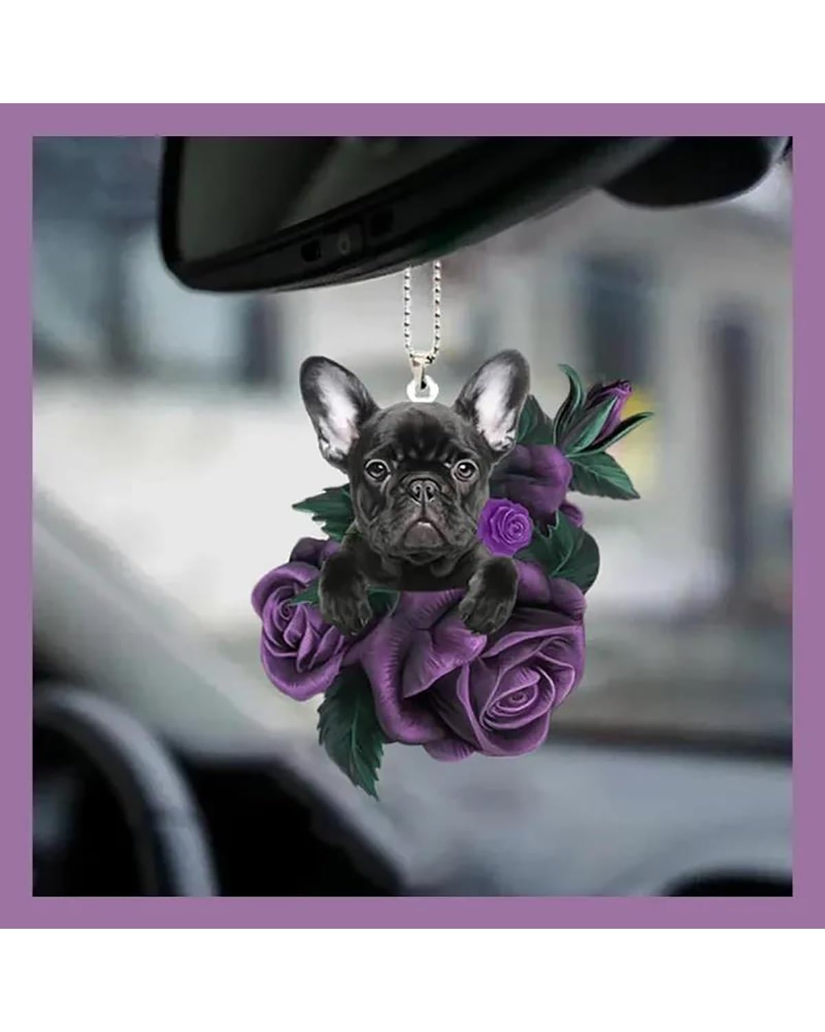 Rückspiegel Anhänger Auto 2d Flache Kawaii Niedlichen Welpen Acryl Auto Anhänger Mit Lanyard Rose Blume Hund Rückspiegel Anhänger Schlüssel Bund Hängen Ornament autospiegel anhänger(B) von NLTNJI