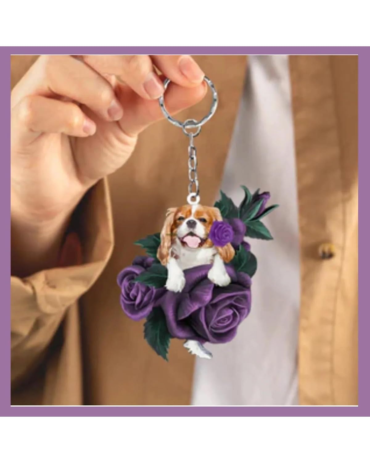 Rückspiegel Anhänger Auto 2d Flache Kawaii Niedlichen Welpen Acryl Auto Anhänger Mit Lanyard Rose Blume Hund Rückspiegel Anhänger Schlüssel Bund Hängen Ornament autospiegel anhänger(D) von NLTNJI