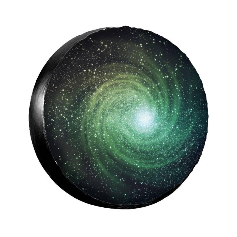 Galaxy Glowing Green Spiral Nebula Reserveradabdeckung Radschutz Wetterfest Wasserdicht Staubdicht Reifen Radabdeckung Universell passend für Wohnmobil SUV LKW Camper Wohnwagen 16 Zoll von NLWQEKV