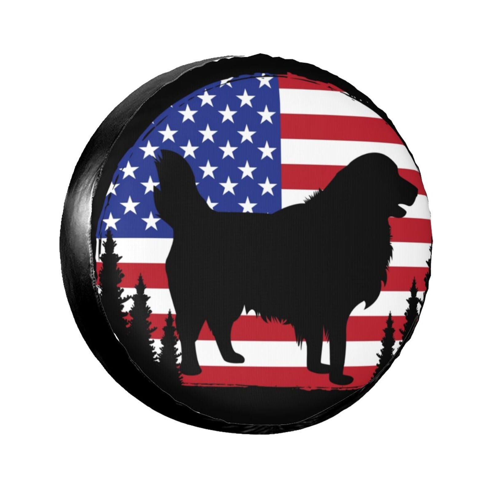 Reserveradabdeckung mit Golden Retriever-USA-Flagge, Felgenschutz, wetterfest, wasserdicht, staubdicht, universell passend für Wohnmobil, SUV, LKW, Camper, Wohnwagen, 14 Zoll von NLWQEKV