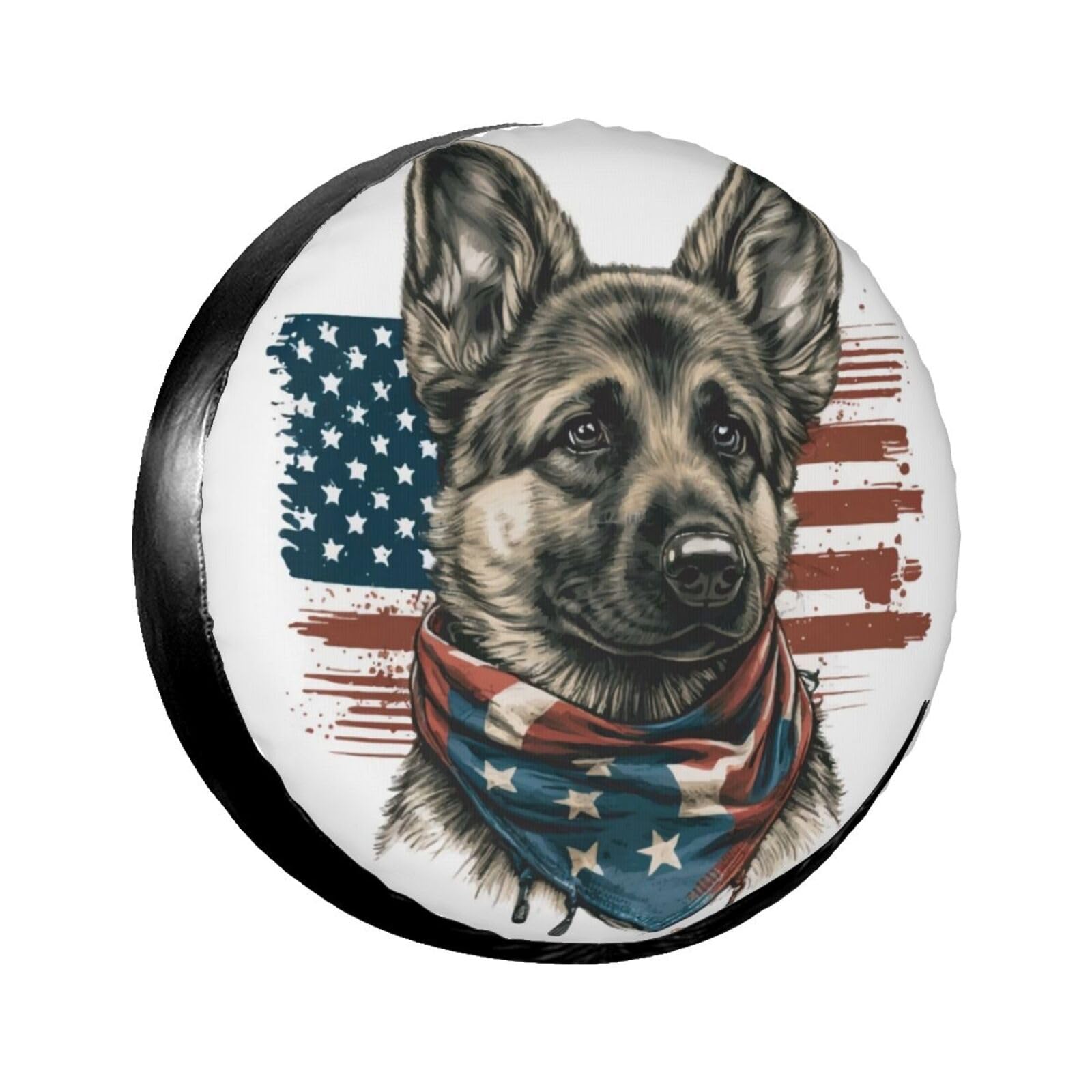 Reserveradabdeckung mit Retro-Schäferhund und USA-Flagge, Felgenschutz, wetterfest, wasserdicht, staubdicht, universell passend für Wohnmobil, SUV, LKW, Camper, Wohnwagen, 17 Zoll von NLWQEKV