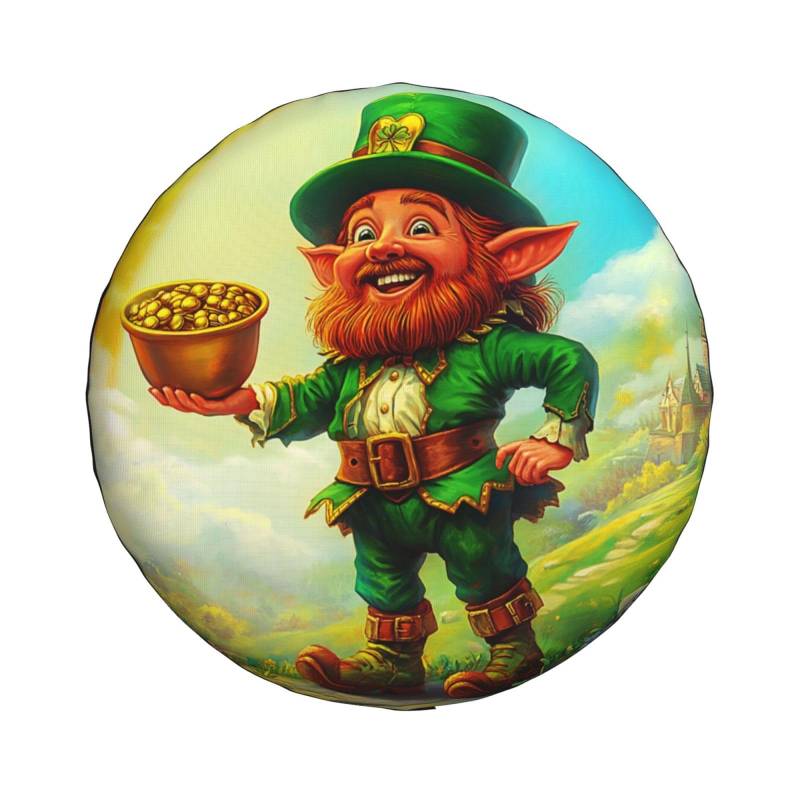 St. Patrick's Day Leprechaun Reserveradabdeckung, wetterfest, universeller Radschutz, grüne Radkappen für Wohnmobil, Wohnwagen, SUV, LKW, 14 Zoll von NLWQEKV