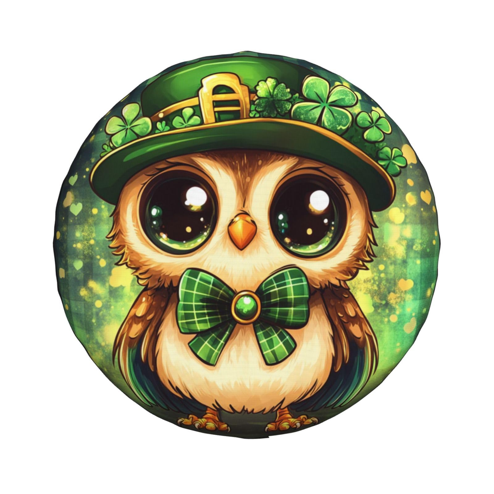 St. Patricks Day Owl Reserveradabdeckung, wetterfest, universeller Radschutz, grüne Radkappen für Wohnmobil, Wohnwagen, SUV, LKW, 14 Zoll von NLWQEKV