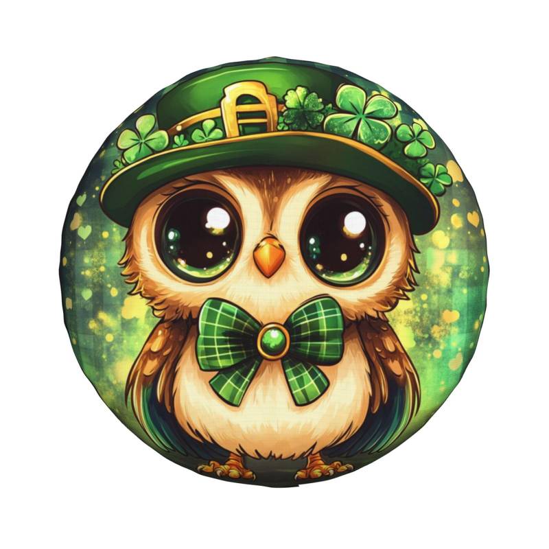 St. Patricks Day Owl Reserveradabdeckung, wetterfest, universeller Radschutz, grüne Radkappen für Wohnmobil, Wohnwagen, SUV, LKW, 14 Zoll von NLWQEKV