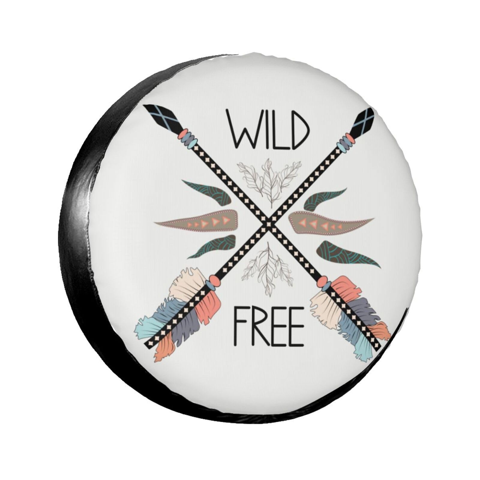 Wild and Free Ethnic Arrows Tribal Colorful Feathers Reserveradabdeckung Radschutz Wetterfest Wasserdicht Staubdicht Reifen Radabdeckung Universal Fit für Wohnmobil SUV Truck Camper Wohnwagen 17 Zoll von NLWQEKV