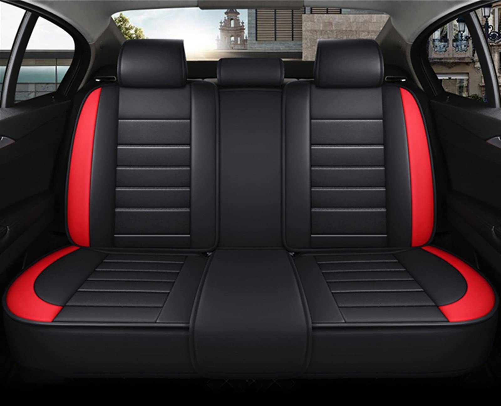 NNBDEY Autositzbezug, Autozubehör, Sitzbezüge für vorne und hinten aus Leder, komplettes Set für den Innenraum (Farbe: hinten rot) (hinten rot) von NNBDEY