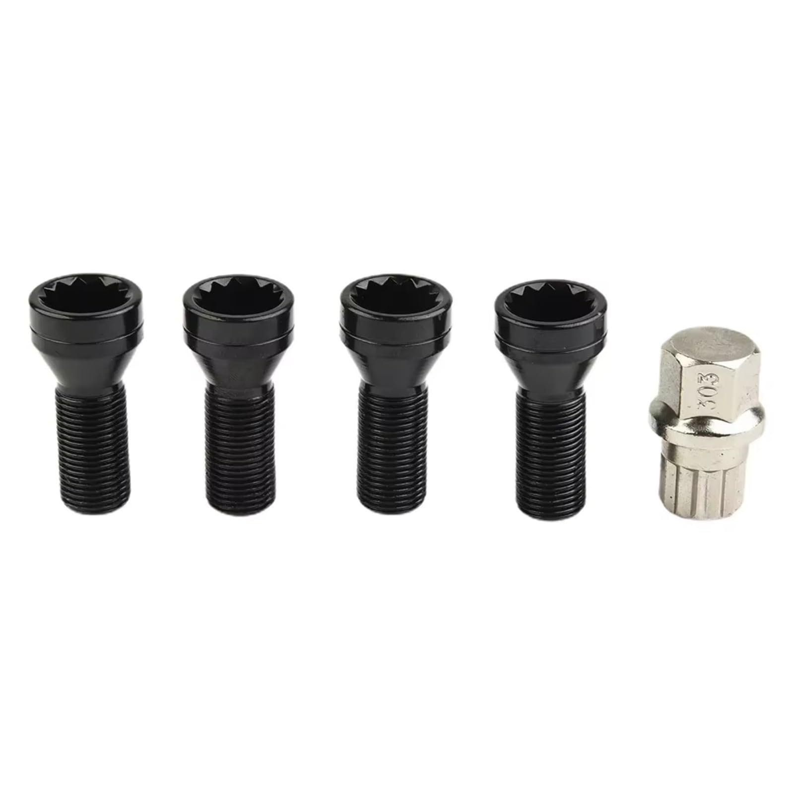 NNBINK Radschrauben Kompatibel Mit Mini Für Cabrio Für R57 2009–2016, 4-teiliges Set M14 × 1,25, Schwarze Radsicherungsmutter, Schlüssel, Autozubehör, OEM: 36136776076(M12X1.5) von NNBINK