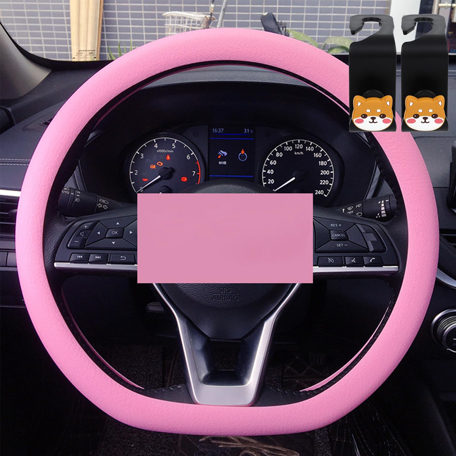 Auto-Lenkradschutzhülle, Goodwillbrave Lenkradhülle, coole rutschfeste Silikon-Lenkradschutz, elastische Stretch-Leder-Lenkradwicklung (Rosa) von NNBWLMAEE