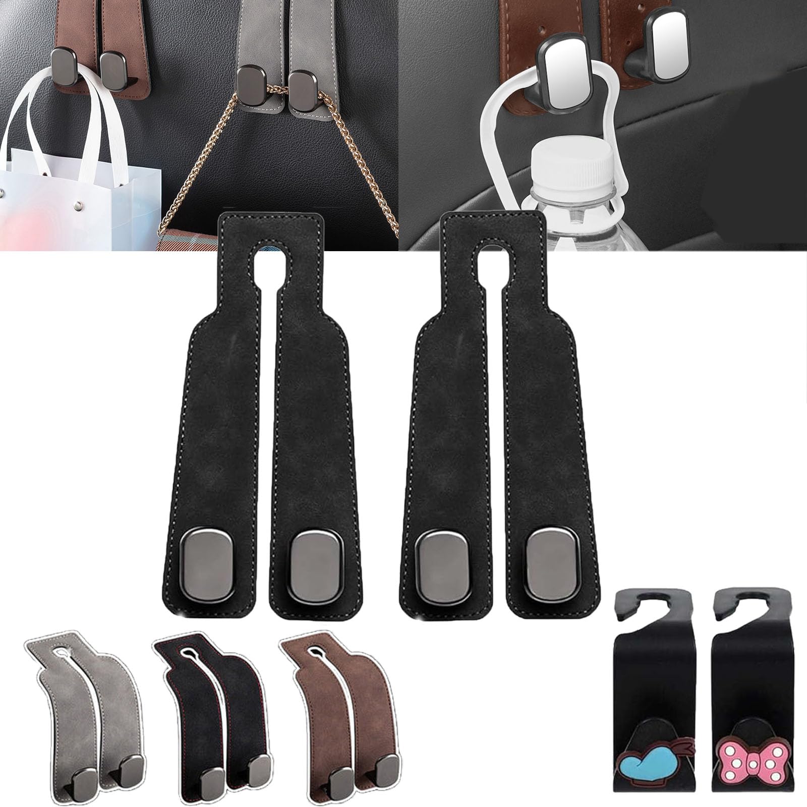 Car Seat Back Storage Hook - Double Hook Holder for Convenient Storage, Tekiep Car Seat Hooks, Car Purse Hook for Purses and Bags (2*Black) von NNBWLMAEE