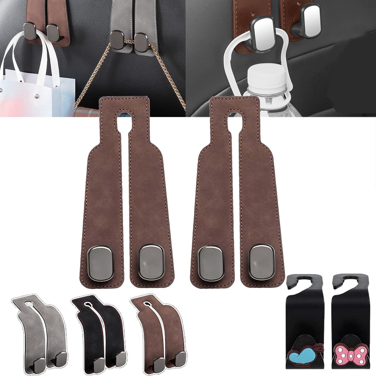 Car Seat Back Storage Hook - Double Hook Holder for Convenient Storage, Tekiep Car Seat Hooks, Car Purse Hook for Purses and Bags (2*Brown) von NNBWLMAEE