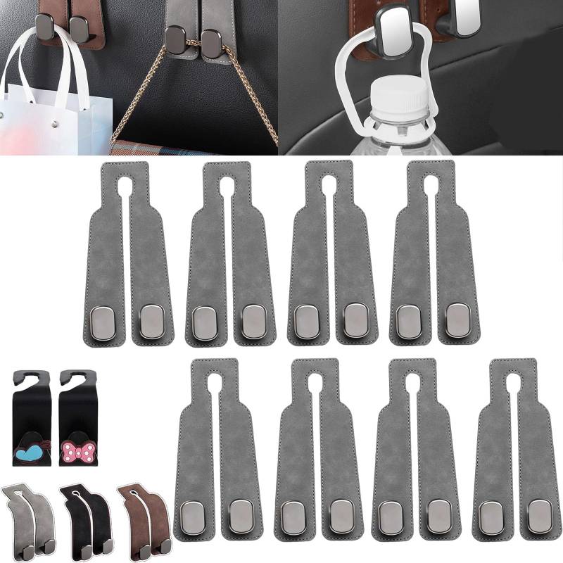 Car Seat Back Storage Hook - Double Hook Holder for Convenient Storage, Tekiep Car Seat Hooks, Car Purse Hook for Purses and Bags (8*Grey) von NNBWLMAEE