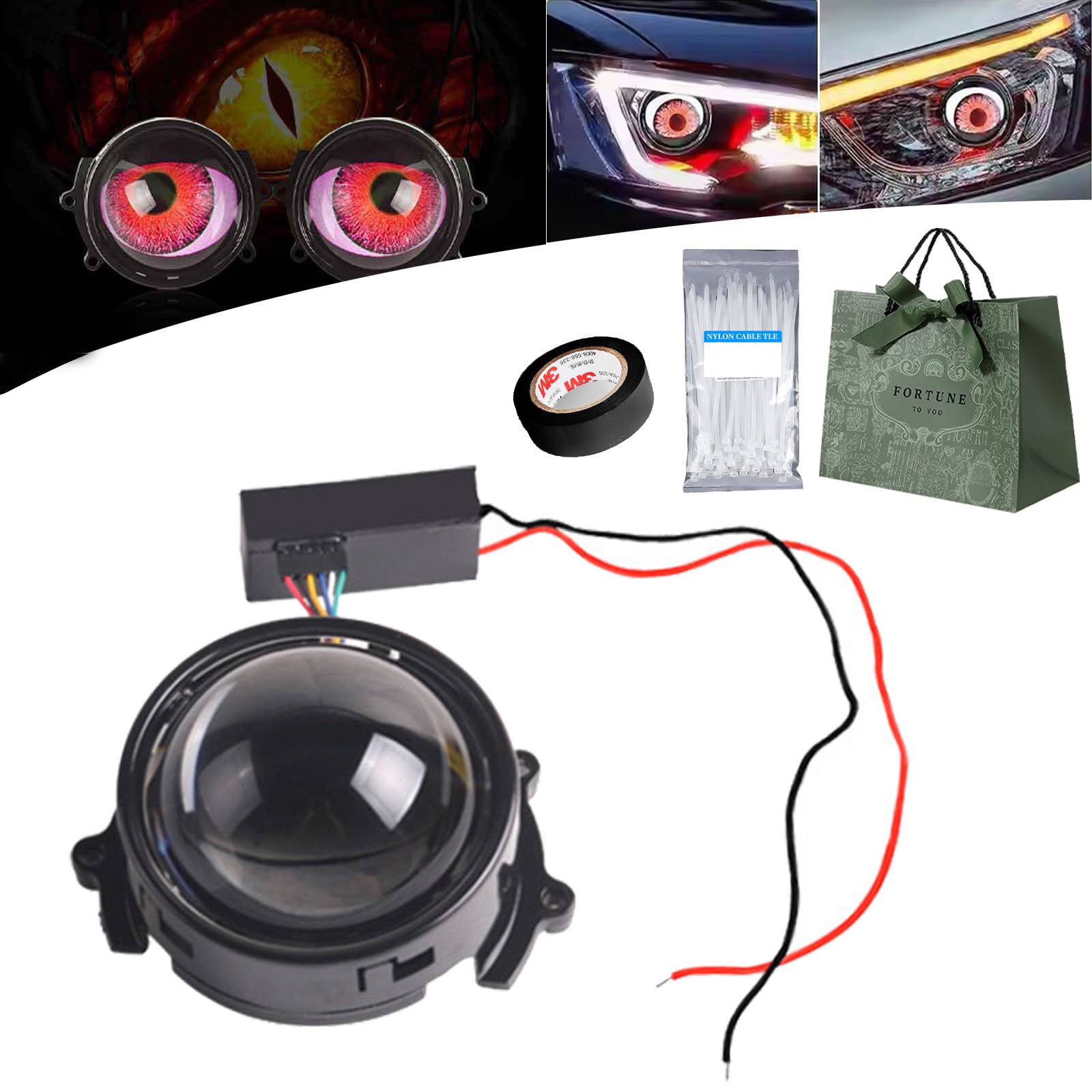 Devil Eyes Light for Cars, Demon Eye Headlights, Led Dynamic Devil Eye Car Lights for Car, Dynamic Big Eye Lights for All 5/12v Cars Auto Motorcycle (1PC) von NNBWLMAEE