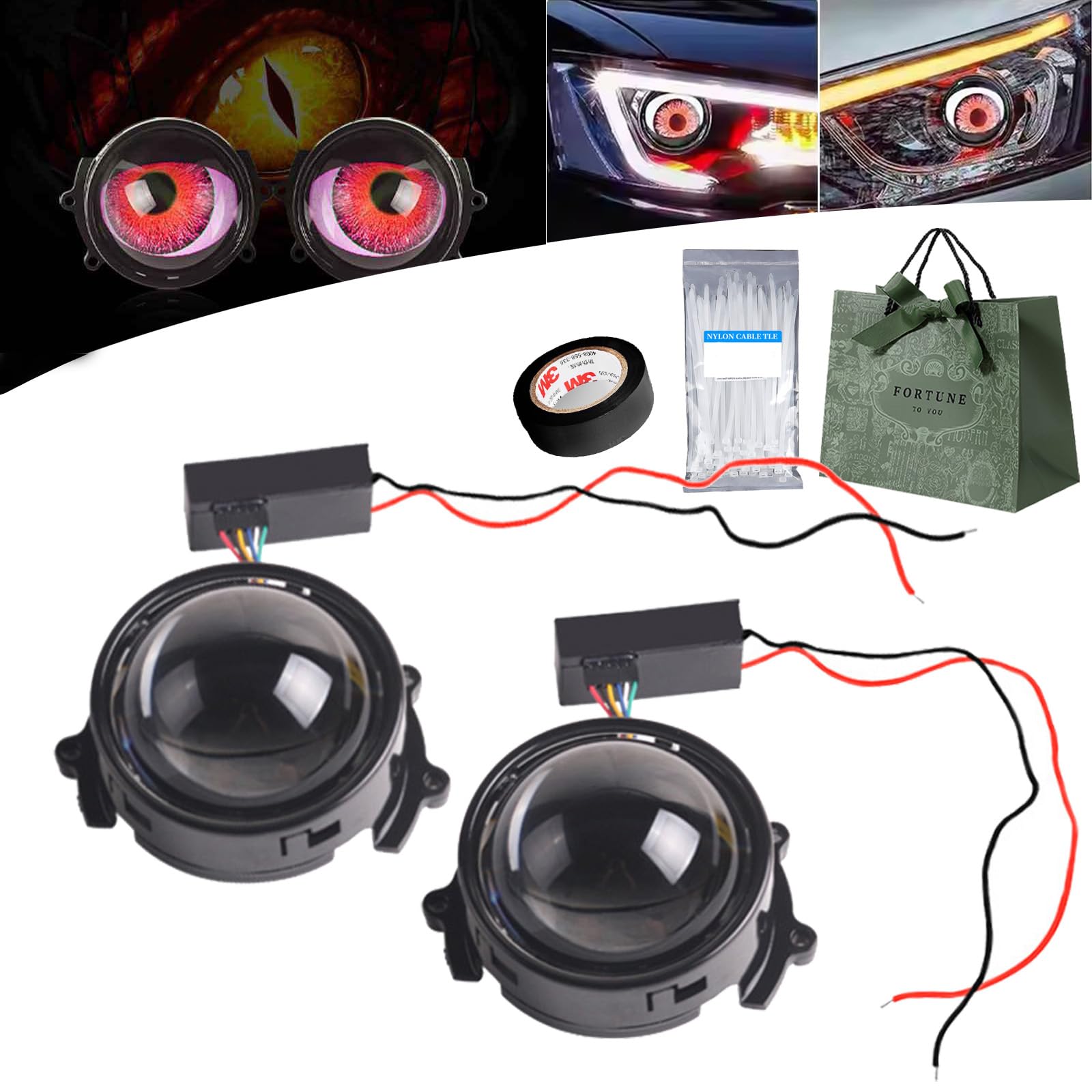 Devil Eyes Light for Cars, Demon Eye Headlights, Led Dynamic Devil Eye Car Lights for Car, Dynamic Big Eye Lights for All 5/12v Cars Auto Motorcycle (2PCS) von NNBWLMAEE