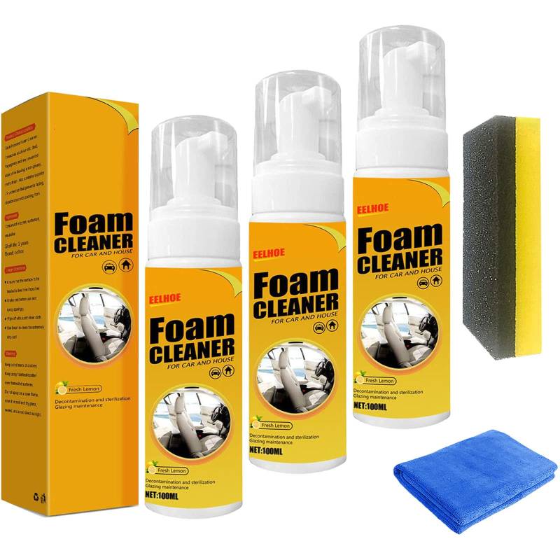 Multifunctional Car Foam Cleaner, Spray Foam Cleaner, Foam Cleaner for Car and House Lemon Flavor, Strong Decontamination Cleaners Spray for Kitchen, Bathroom (100m,3pcs) von NNBWLMAEE