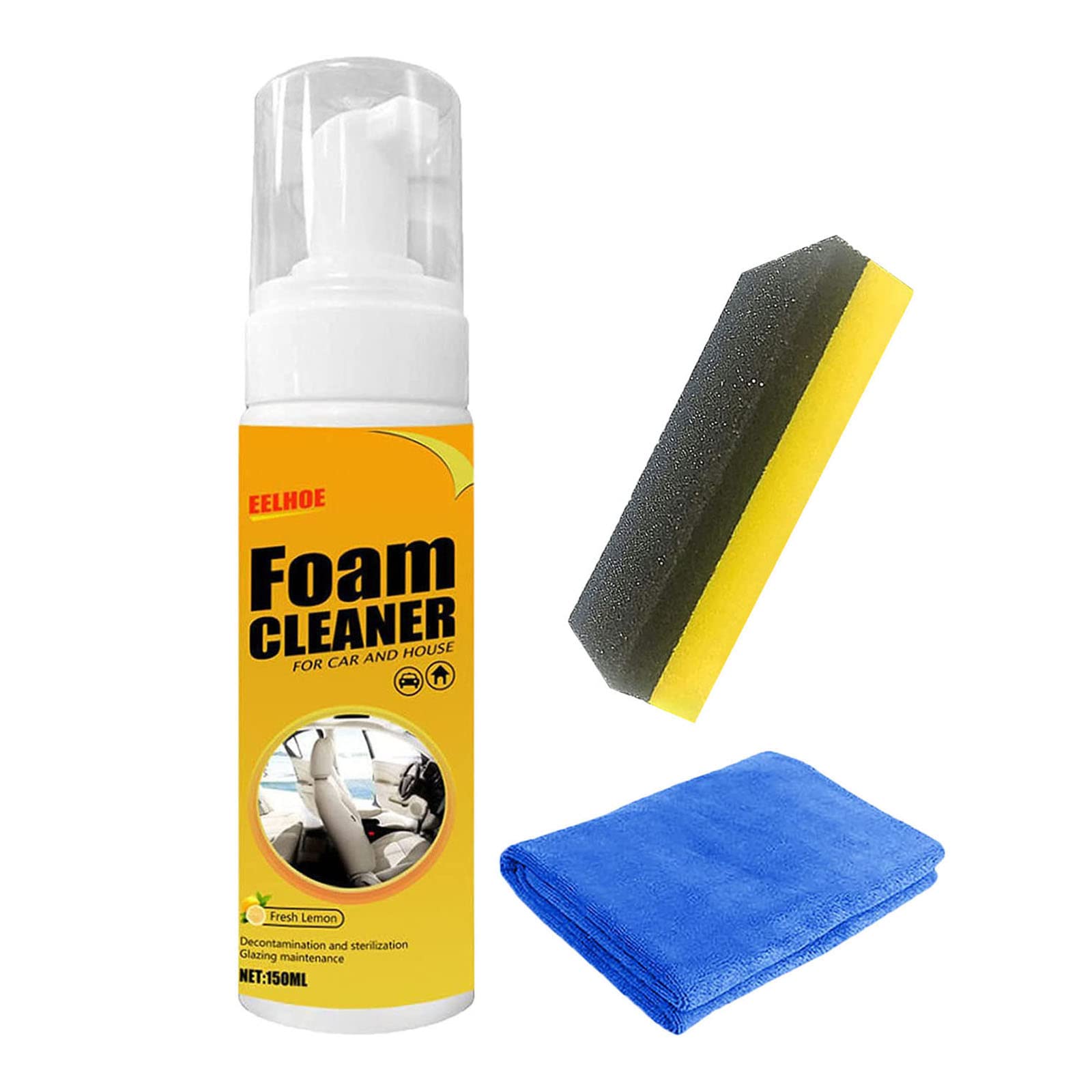 Multifunctional Car Foam Cleaner, Spray Foam Cleaner, Foam Cleaner for Car and House Lemon Flavor, Strong Decontamination Cleaners Spray for Kitchen, Bathroom (150m,1pcs) von NNBWLMAEE