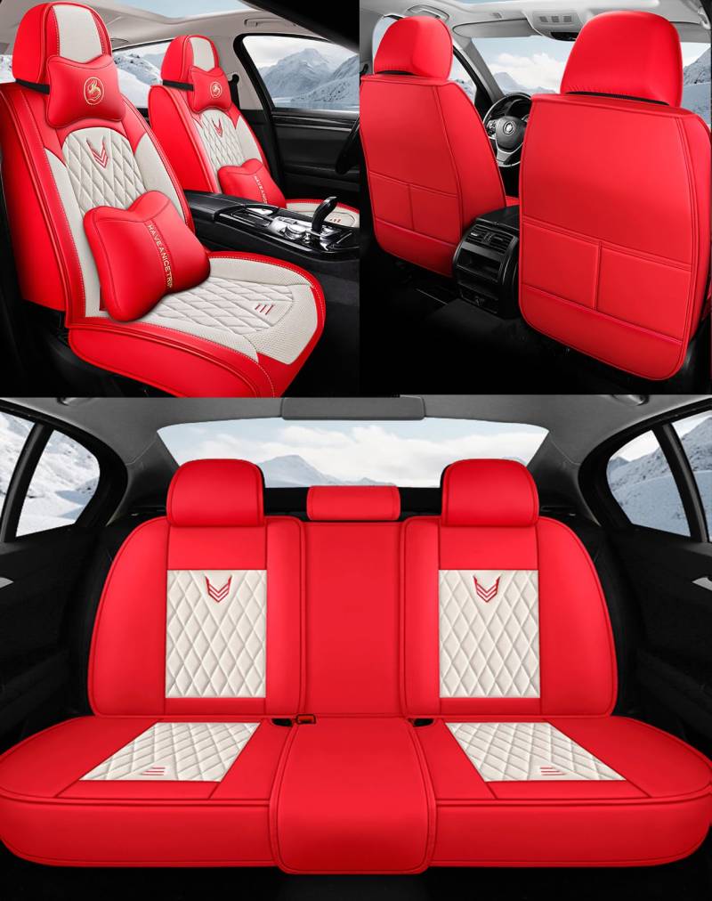 NOBQUA Autositzbezüge Universal Set, Leder Autositzbezug Komplettset, Aus Premium Leder + Einzigartigem Design 5-Sitzer Sitzbezüge (Kompatible Automodelltabelle enthalten) von NOBQUA