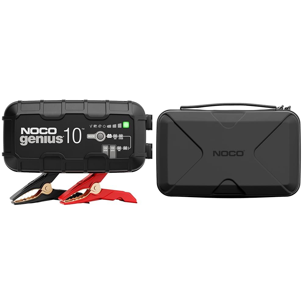 NOCO GENIUS10EU, 10A Autobatterie Ladegerät, 6V und 12V Batterieladegerät & GC040 Universelle Eva-Schutzhülle für GENIUS1, GENIUS2, GENIUS5 und GENIUS10 Smart-Batterieladegeräte. von NOCO