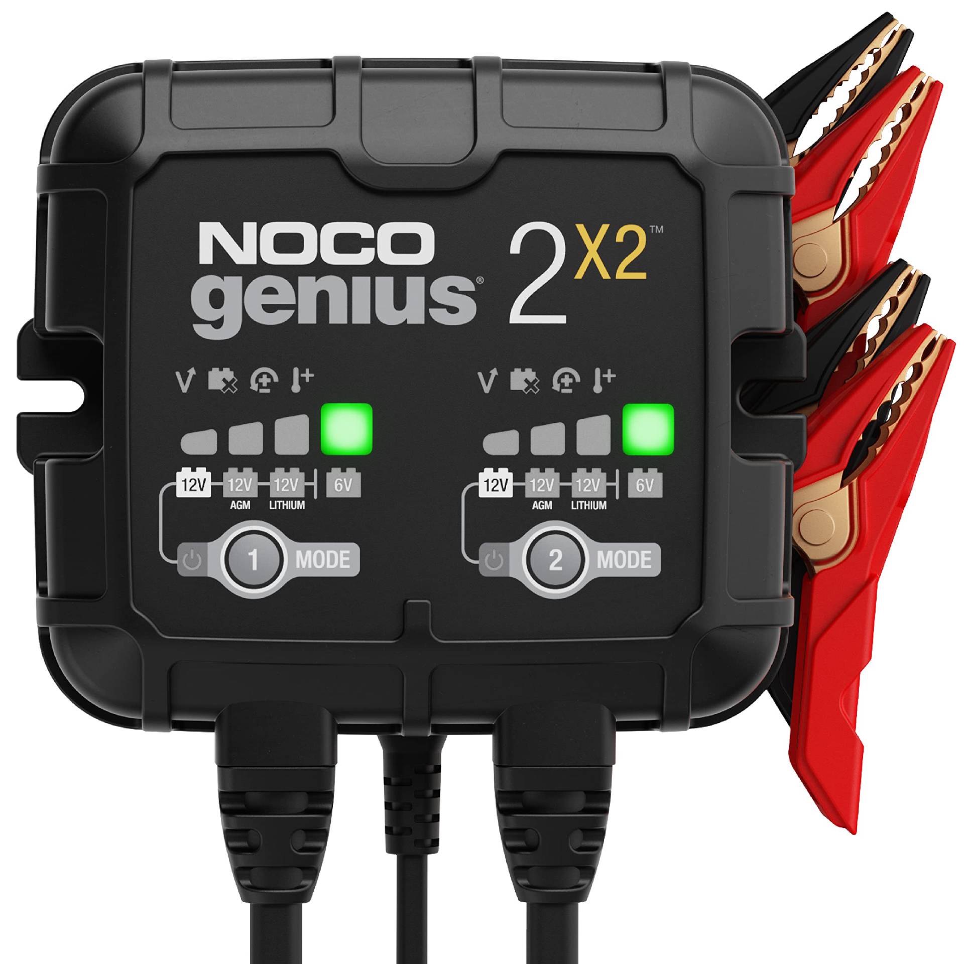 NOCO GENIUS2X2, 4A (2A/Bank) Ladegerät, 6V/12V Batterieladegerät, Erhaltungsladegerät und Desulfator mit Temperaturkompensation von NOCO