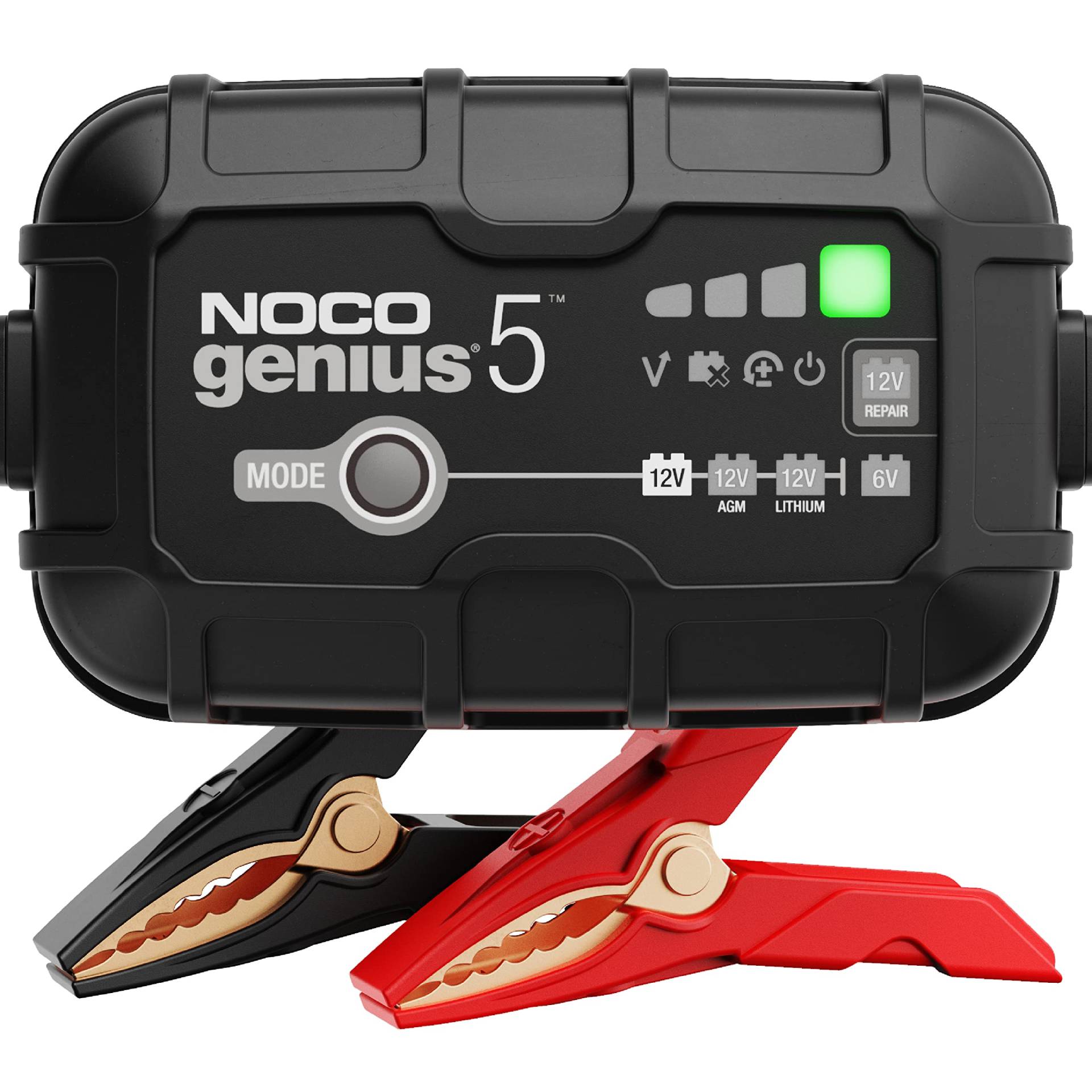 NOCO GENIUS5, 5A Intelligentes Batterieladegerät, 6V/12V Ladegerät, Erhaltungsladegerät und Desulfator mit Temperaturkompensation von NOCO