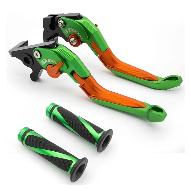 Kupplungshebel Motorrad Für Daytona 675R 2011-2016 CNC 3D Verstellbare Faltbare Ausziehbare Motorradbremskupplungshebel Griffgriffe Set Motorrad-Bremshebel(Green Lever-Grips) von NOKRGQW