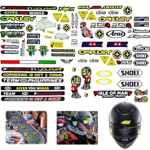 Aufkleber Set 90 Stück Motocross Aufkleber Helm Aufkleber Motorrad Geeignet Mountainbikeaufkleber FüR Autoaufkleber Motorradaufkleber, MotorräDer, Skateboard, Auto Und GeläNdemotorräDer von NOLACE