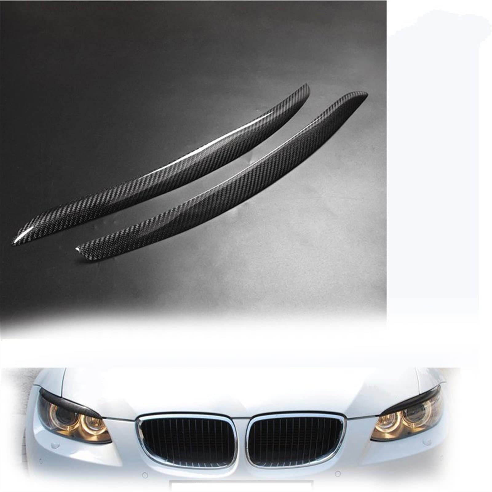 Auto Augenlid Aufkleber Autoscheinwerfer Augenbrauen Lampe Augenlider Für BMW 3er Für E92 Für E93 Für E90 Für M3 2007-2009 2008 Fiberglas Matt Schwarz Primer 2St(Carbon fiber) von NOLLAM