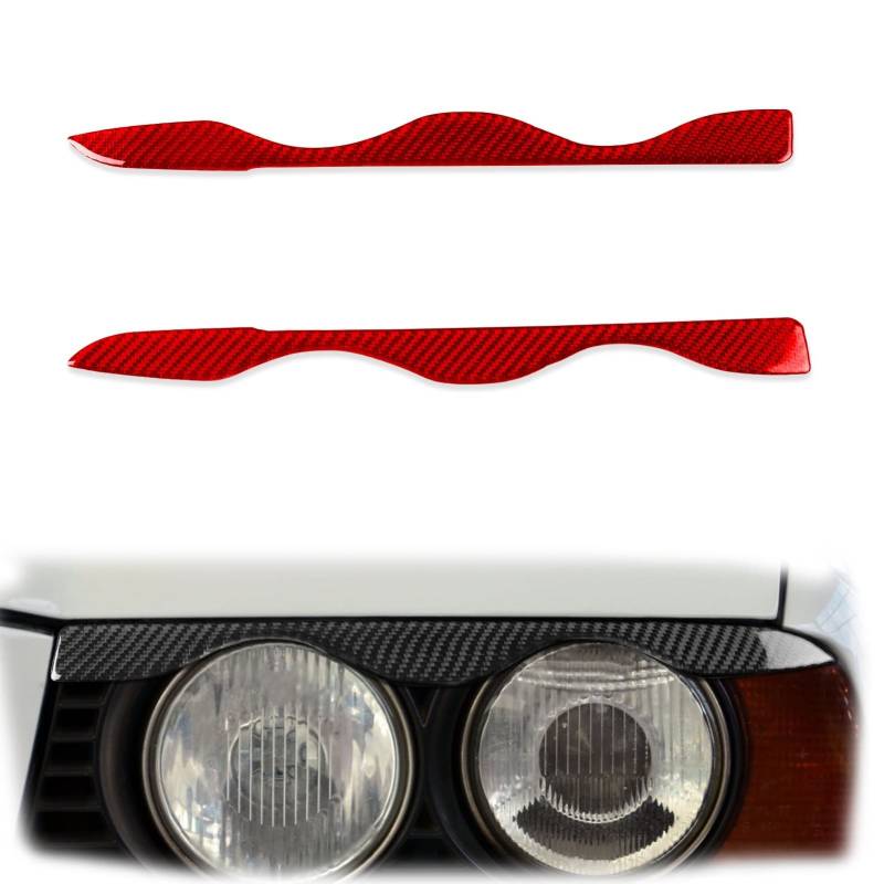 Auto Augenlid Aufkleber Für BMW 5er Für E34 1988-1996 1995 1994 1993 1992 1991 1990 1989 Carbon Frontscheinwerfer Augenlid Augenbrauenabdeckung(Rosso) von NOLLAM