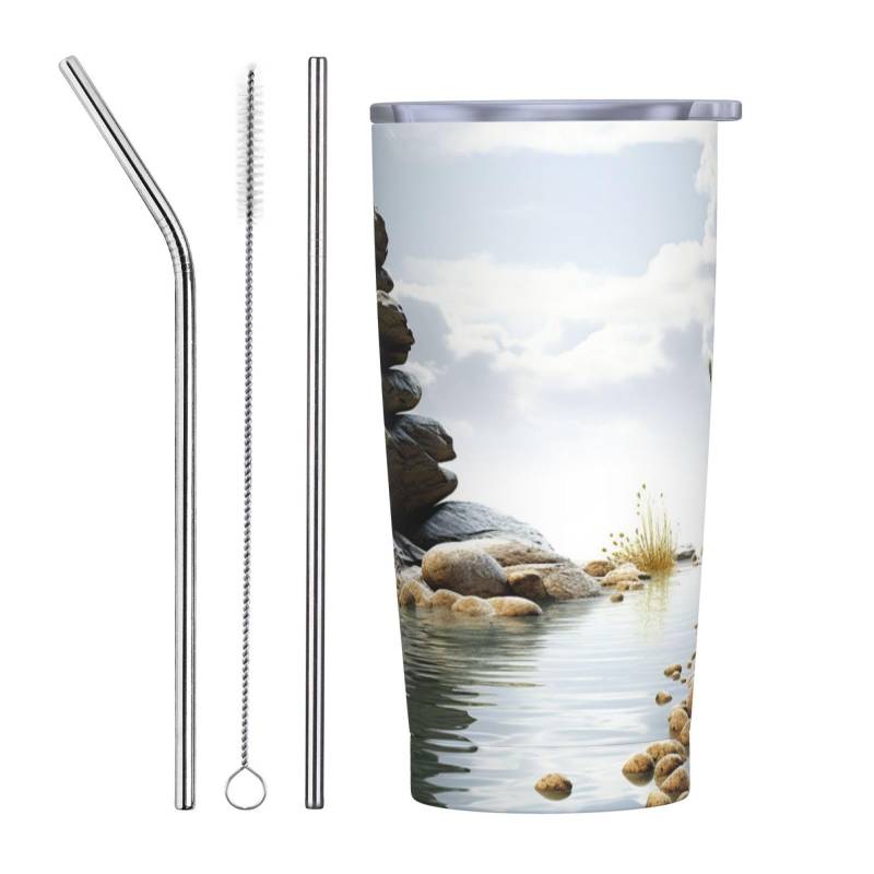 Pierres Naturelles Reise-Kaffeetasse, isolierter Becher mit Deckel und Strohhalmen, wiederverwendbare Edelstahl-Wasserflasche, Reise-Kaffeetassen, Becher für Damen und Herren, 590 ml von NONHAI