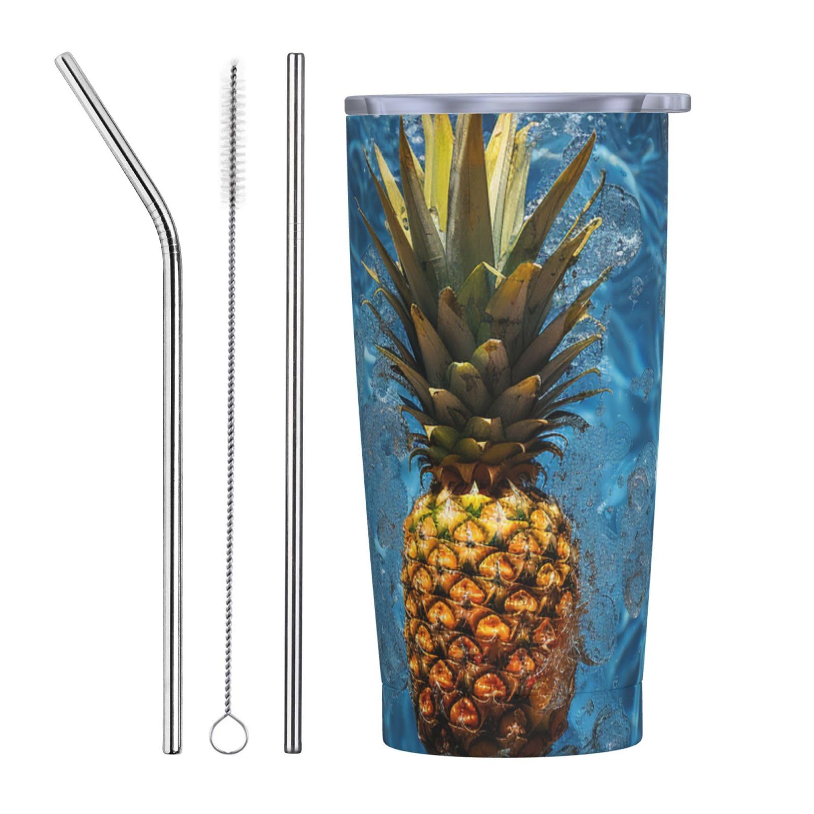 Reise-Kaffeebecher, Ananas im Pool, isolierter Becher mit Deckel und Strohhalmen, wiederverwendbar, Edelstahl, Reise-Kaffeetassen, Becher für Damen und Herren, 590 ml von NONHAI