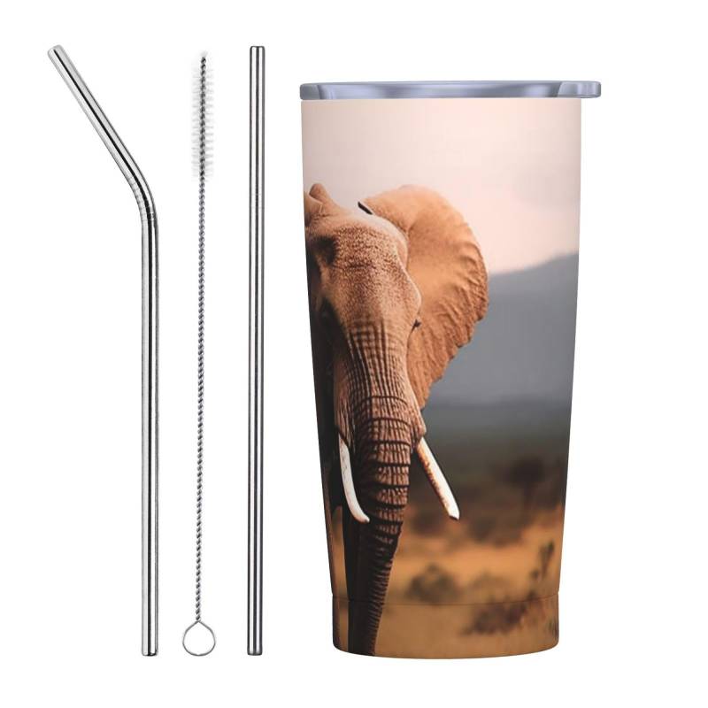 Reise-Kaffeebecher, Elefant, isolierter Becher mit Deckel und Strohhalmen, wiederverwendbar, Edelstahl, Reise-Kaffeetassen, Becher für Damen und Herren, 590 ml von NONHAI