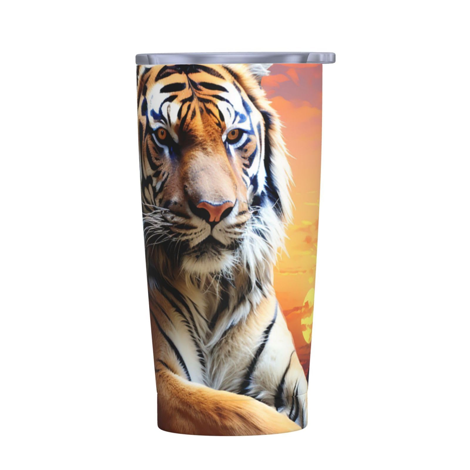 Reise-Kaffeetasse, 590 ml, Motiv: Tiger, bunter Sonnenuntergang, isolierter Becher mit Deckel und Strohhalmen, wiederverwendbare Edelstahl-Wasserflasche, Reise-Kaffeetassen, Becher für Damen und von NONHAI