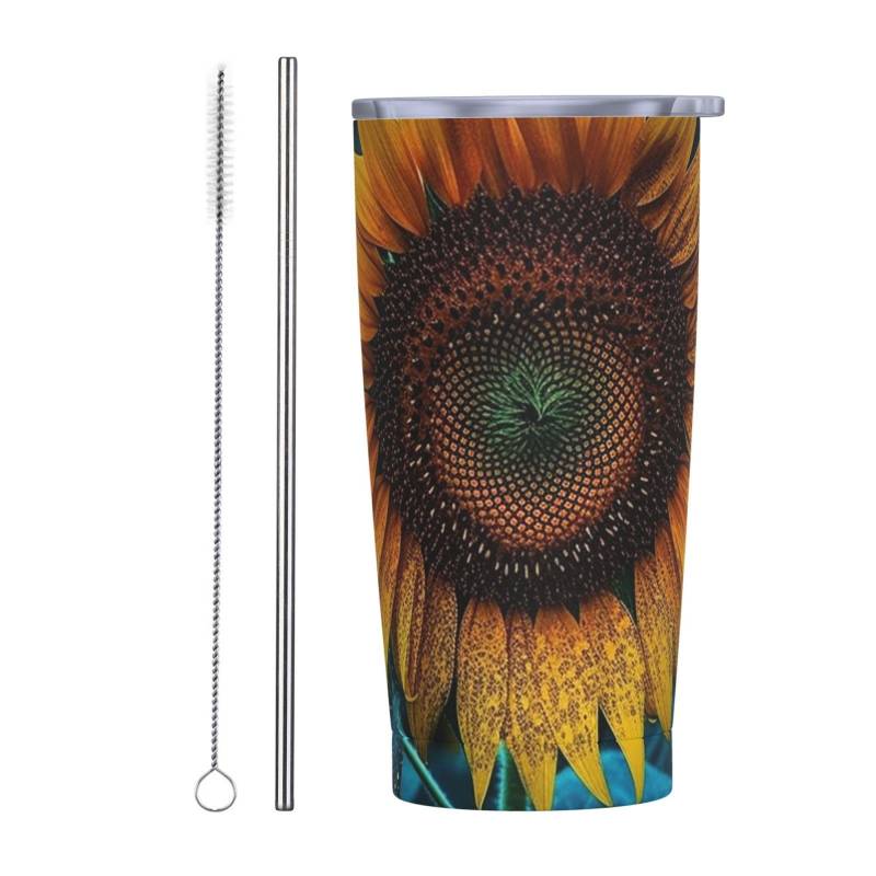 Reise-Kaffeetasse, 590 ml, der schönste Sonnenblumen-Isolierbecher mit Deckel und Strohhalmen, wiederverwendbare Edelstahl-Wasserflasche, Reise-Kaffeetassen, Becher für Damen und Herren von NONHAI