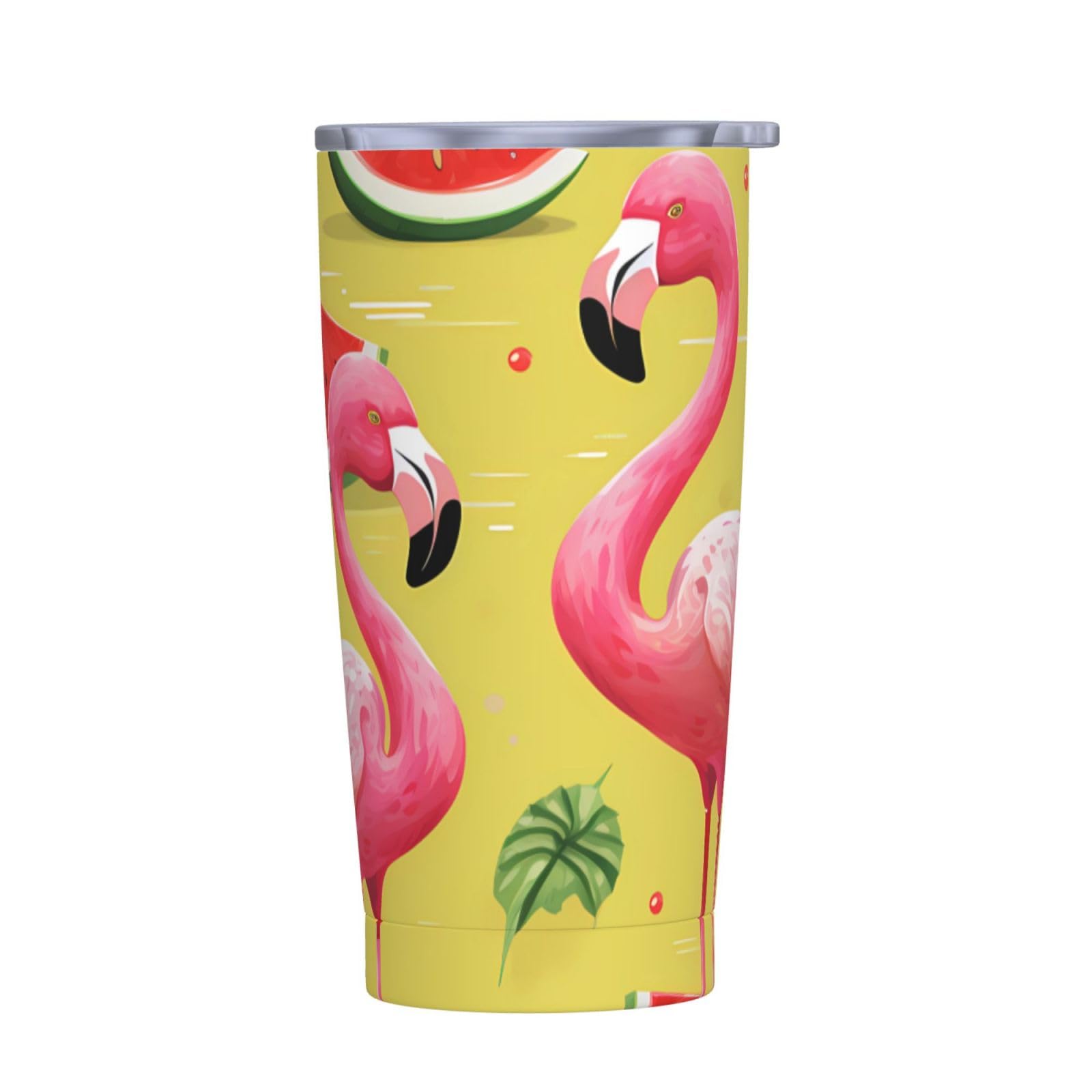 Reise-Kaffeetasse, Flamingo und Wassermelone, isolierter Becher mit Deckel und Strohhalmen, wiederverwendbare Edelstahl-Wasserflasche, Reise-Kaffeetassen, Becher für Damen und Herren, 590 ml von NONHAI