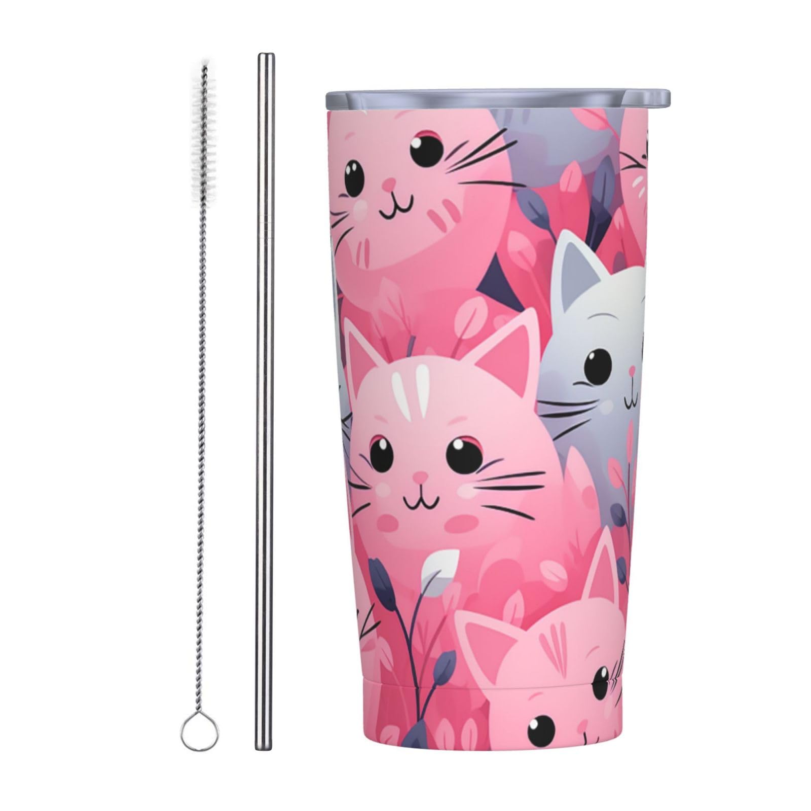 Reise-Kaffeetasse, Katze, isolierter Becher mit Deckel und Strohhalmen, wiederverwendbar, Edelstahl, Reise-Kaffeetassen, Becher für Damen und Herren, 590 ml von NONHAI