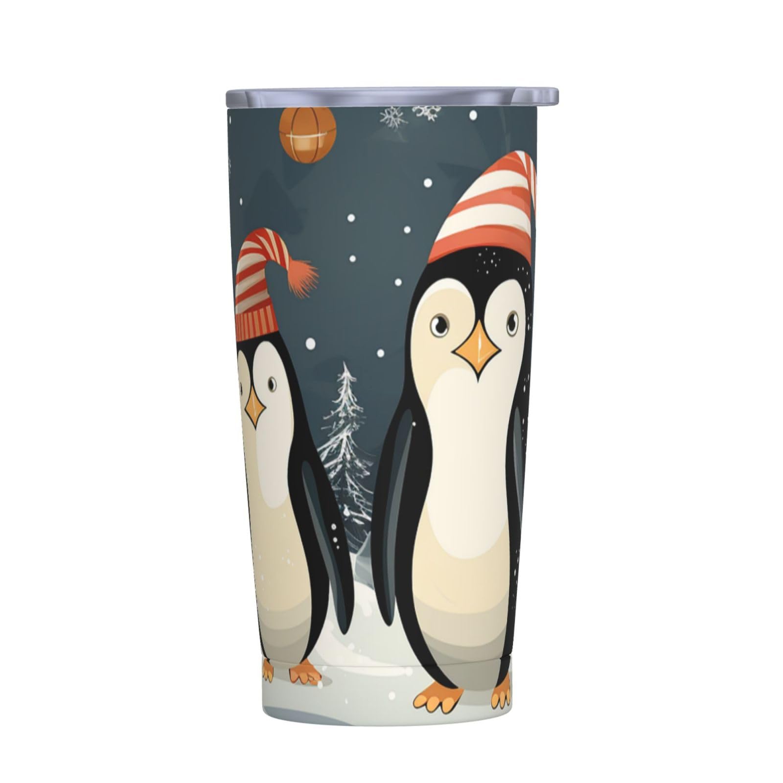 Reise-Kaffeetasse, Motiv: Frohe Weihnachten, Pinguine, isolierter Becher mit Deckel und Strohhalmen, wiederverwendbar, Edelstahl, Wasserflasche, Reise-Kaffeetassen, Becher für Damen und Herren, 590 ml von NONHAI