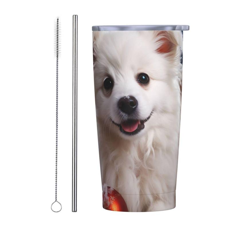 Reise-Kaffeetasse, Motiv: Frohe Weihnachten, weißer Schneehund, isolierter Becher mit Deckel und Strohhalmen, wiederverwendbare Edelstahl-Wasserflasche, Reise-Kaffeetassen, Becher für Damen und von NONHAI