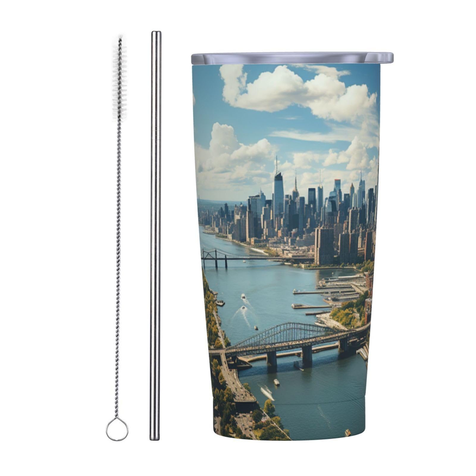 Reise-Kaffeetasse, Penthouse-Blick über New York Manhattan, isolierter Becher mit Deckel und Strohhalmen, wiederverwendbar, Edelstahl, Reise-Kaffeetassen, Becher für Damen und Herren, 590 ml von NONHAI