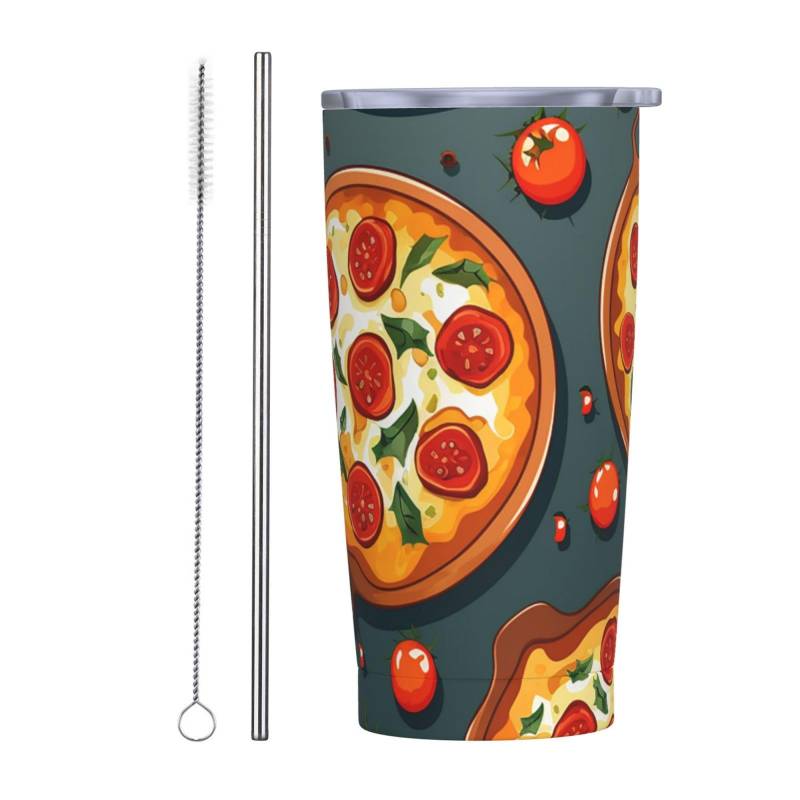 Reise-Kaffeetasse, Pizza-, Lebensmittel-Isolierbecher mit Deckel und Strohhalmen, wiederverwendbar, Edelstahl, Wasserflasche, Reise-Kaffeetassen, Becher für Damen und Herren, 590 ml von NONHAI